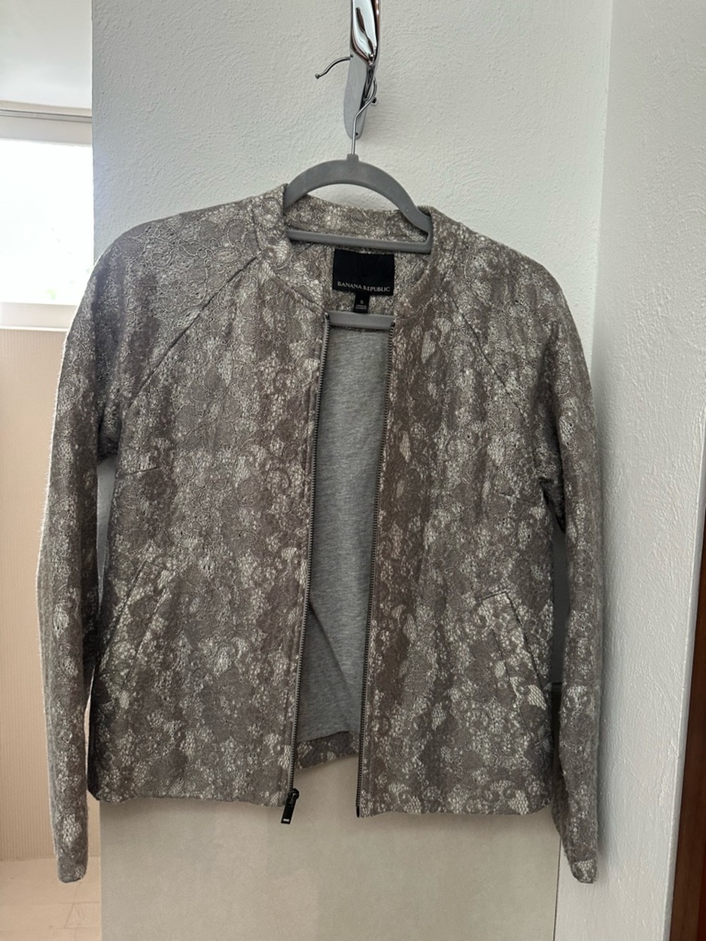 Banana Republic Gray Lace-Overlay Zip Jacket